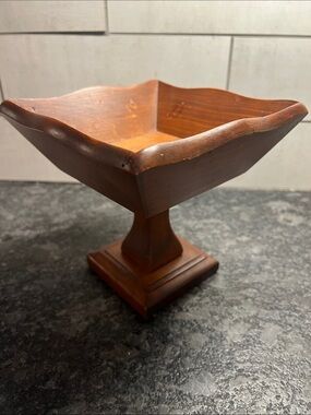 Vintage MCM Wood Pedestal Flower or Fruit Bowl - Dark Pine. RARE FIND
